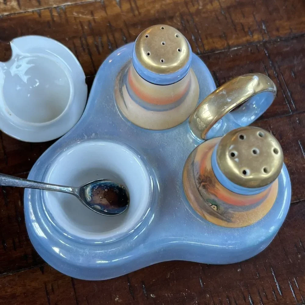 Vintage Lusterware Condiment Set Salt‎ Pepper Mustard Japan - Picture 10 of 14